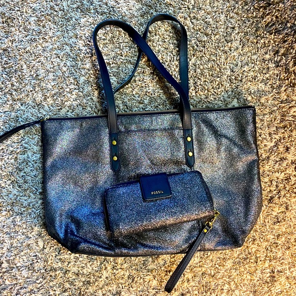 Fossil Handbags - GORGEOUS Fossil sparkle leather tote & wallet set